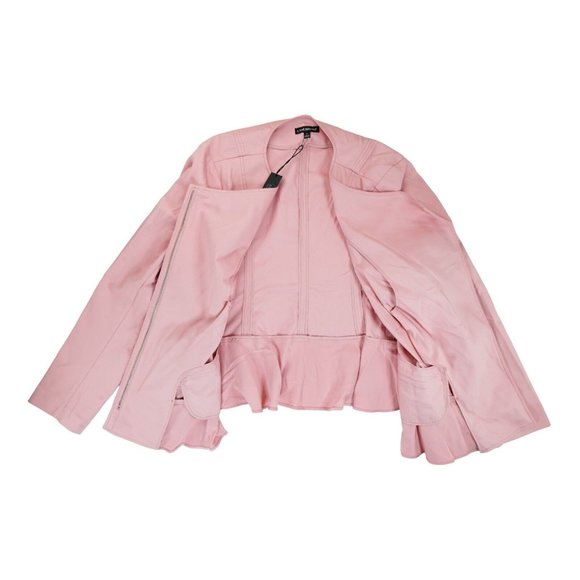 NWT $90 Lane Bryant Moto Blazer Plus Sz 22 Pink Zip Up Ruffled Peplum Jacket - Picture 2 of 5